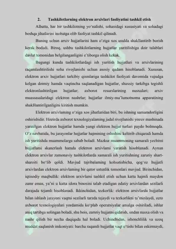 “Elektron arxivni yaratishda hujjatlarni tizimlashtirish va standartlashtirish” 8