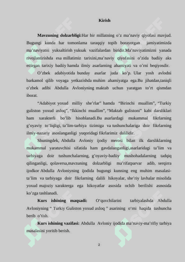A.AVLONIYNING “TURKIY GULISTON YOXUD AXLOQ” ASARI MA'NAVIY AXLOQIY TARBIYA 2
