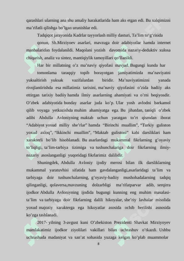 A.AVLONIYNING “TURKIY GULISTON YOXUD AXLOQ” ASARI MA'NAVIY AXLOQIY TARBIYA 8