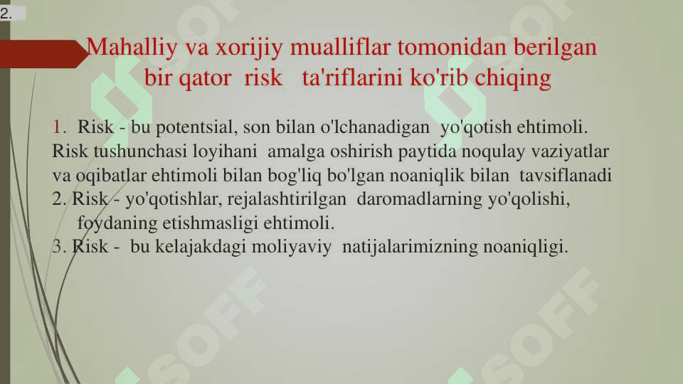 Risk tushunchasi 2