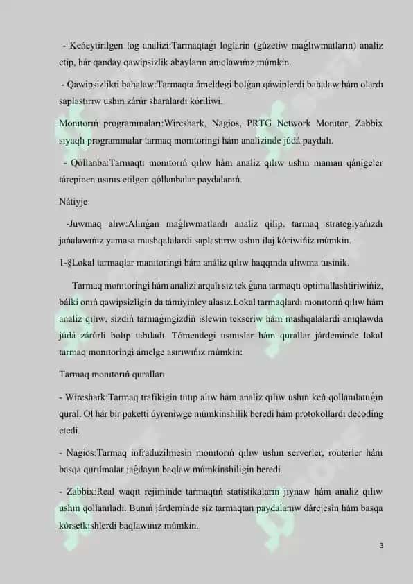Lokal tarmaqlar manitoringi hám análiz refarati 3