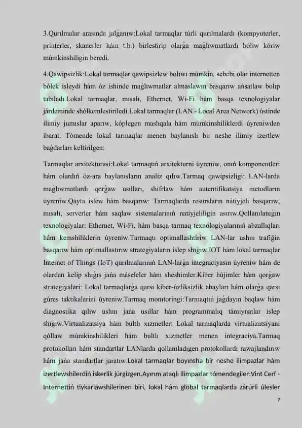 Lokal tarmaqlar manitoringi hám análiz refarati 7