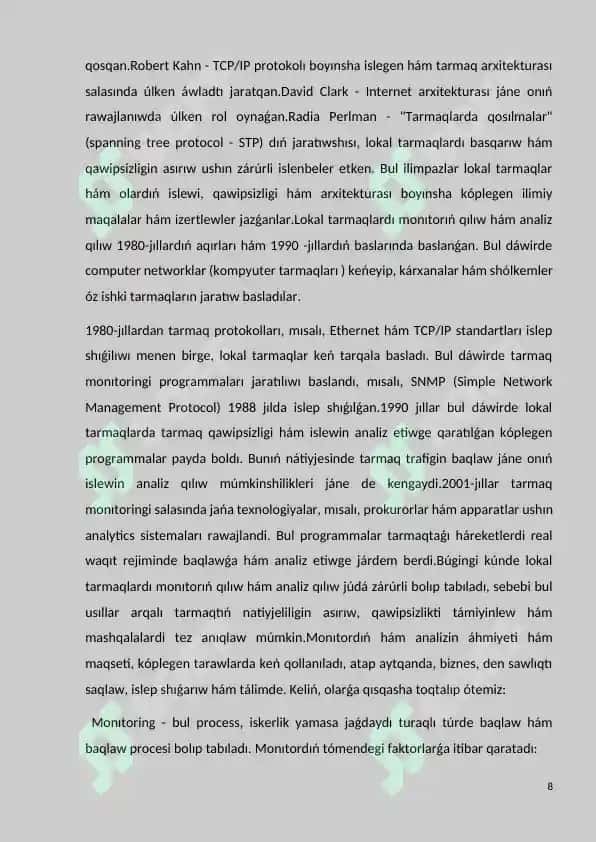 Lokal tarmaqlar manitoringi hám análiz refarati 8
