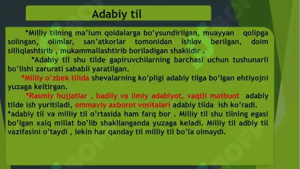 Prezentatsiya mahsuloti "Hozirgi O'zbek adabiy tili va shevalarlari" 7