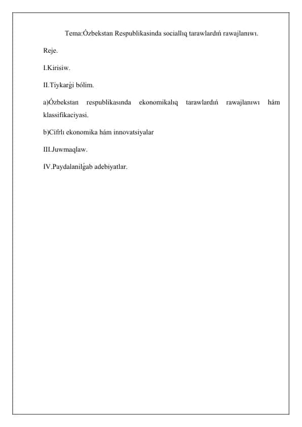 Ózbekstan Respublikasinda sociallıq tarawlardıń rawajlanıwı