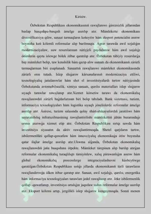 Ózbekstan Respublikasinda sociallıq tarawlardıń rawajlanıwı 2