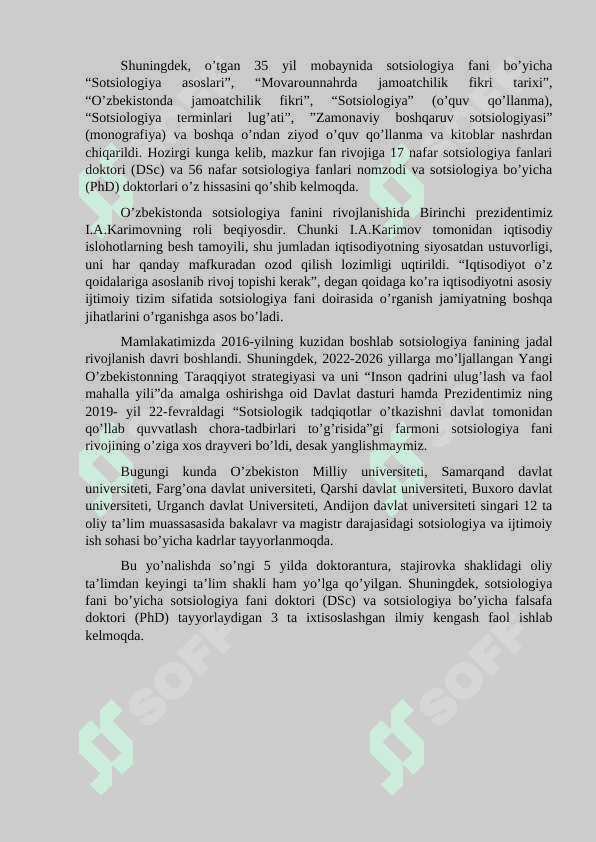 O’ZBEKISTON SOTSIOLOGLARINING SOTSIOLOGIK QARASHLARI TARIXI: SOTSIOLOGIYA FANLARI BO’YICHA FALSAFA DOKTORI (PhD) AKRAMOV XUSAN FURKATOVICHNING SOTSIOLOGIYAGA QO’SHGAN HISSASI 3