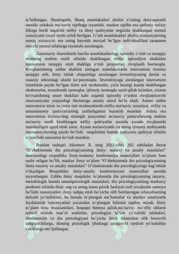 O’ZBEKISTON SOTSIOLOGLARINING SOTSIOLOGIK QARASHLARI TARIXI: SOTSIOLOGIYA FANLARI BO’YICHA FALSAFA DOKTORI (PhD) AKRAMOV XUSAN FURKATOVICHNING SOTSIOLOGIYAGA QO’SHGAN HISSASI 8