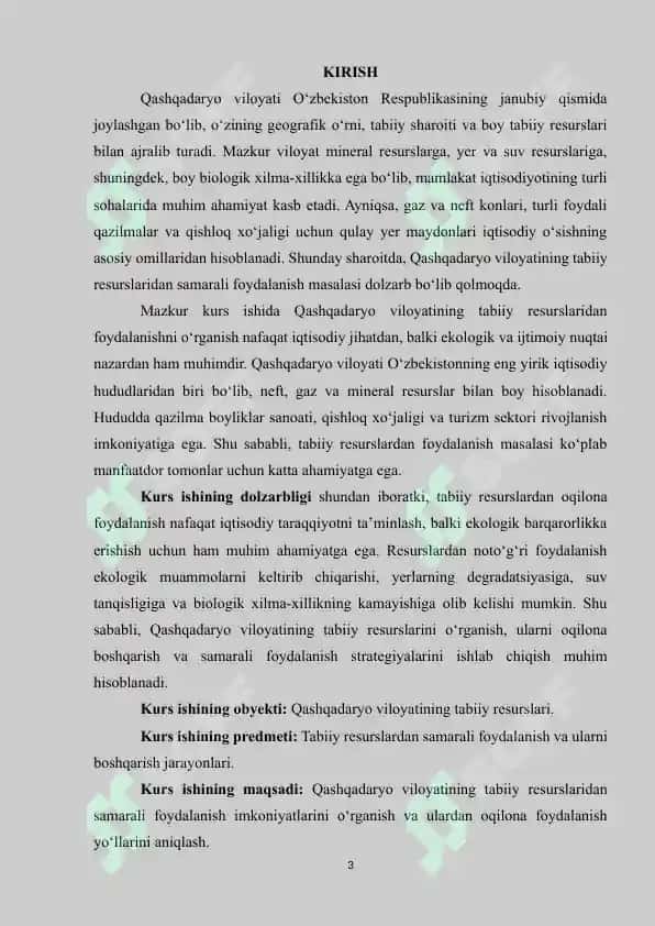 QASHQADARYO VILOYATINING TABIIY RESURSLARIDAN FOYDALANISH 3