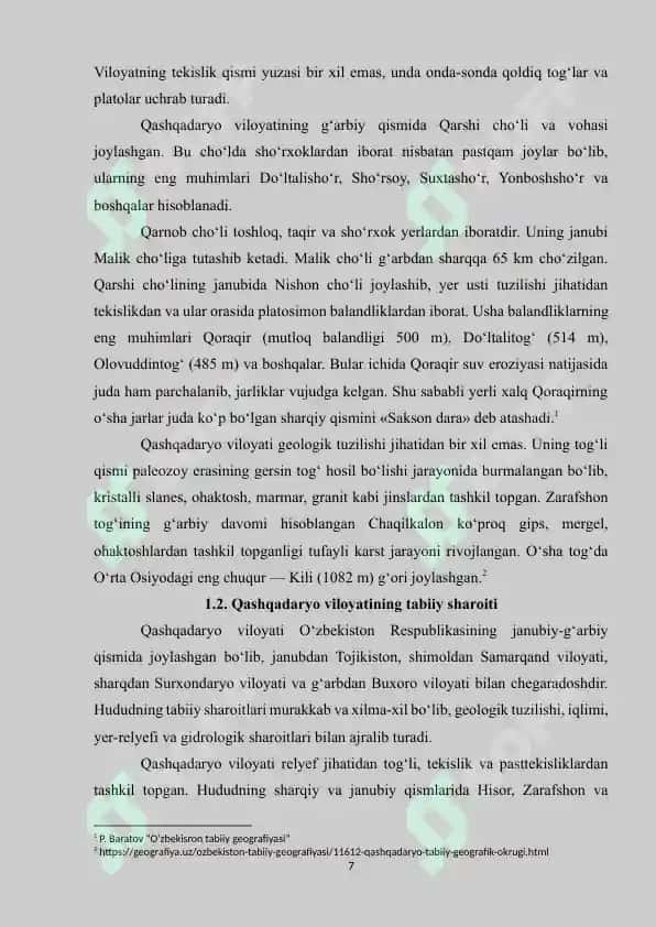 QASHQADARYO VILOYATINING TABIIY RESURSLARIDAN FOYDALANISH 7