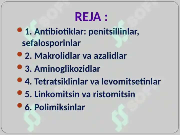 Antibiotiklar qo'llanilishi. 2