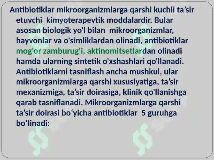 Antibiotiklar qo'llanilishi. 4