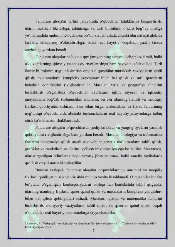 O‘qitish jarayonida fanlararo aloqalar 7