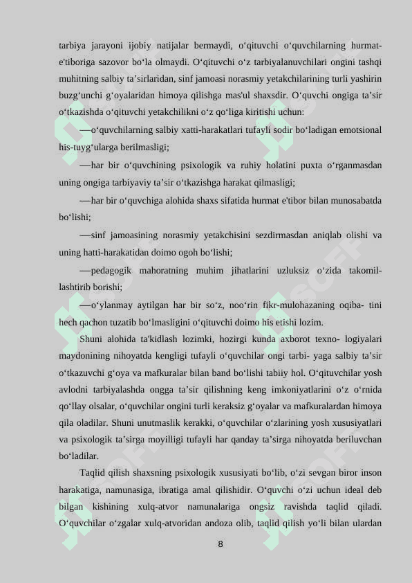 O'quvchilarga pedagogik ta’sir ko'rsatish metodikasi 8