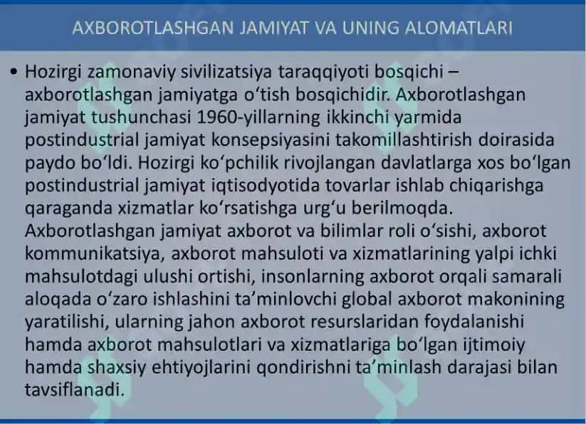 Axborotlashgan jamiyat va uning rivojlanish istiqbollari 2