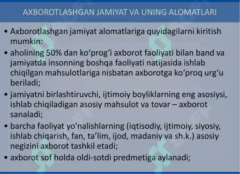 Axborotlashgan jamiyat va uning rivojlanish istiqbollari 4