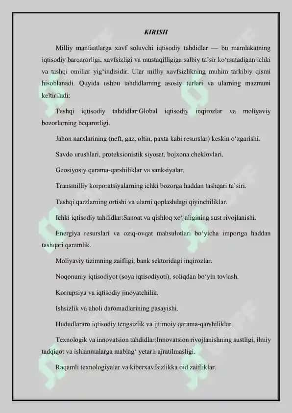 MILLIY MANFATLARGA XAVF SOLUVCHI IQTISODIY TAXDIDLAR 2 2
