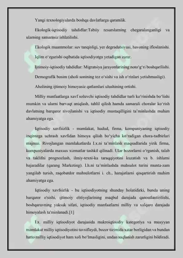 MILLIY MANFATLARGA XAVF SOLUVCHI IQTISODIY TAXDIDLAR 2 3