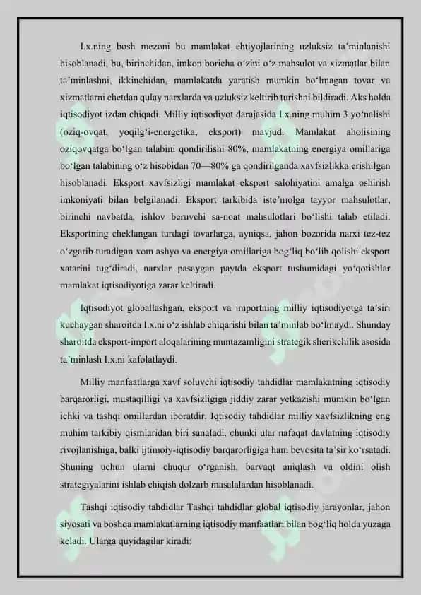 MILLIY MANFATLARGA XAVF SOLUVCHI IQTISODIY TAXDIDLAR 2 4