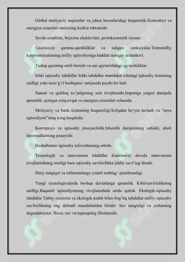 MILLIY MANFATLARGA XAVF SOLUVCHI IQTISODIY TAXDIDLAR 2 5