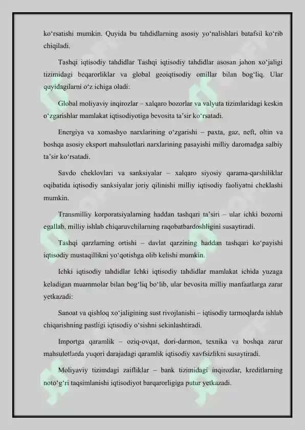MILLIY MANFATLARGA XAVF SOLUVCHI IQTISODIY TAXDIDLAR 2 7