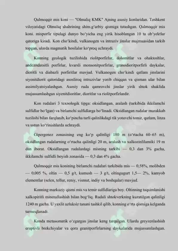 QALMOQQIR KONI GEOLOGIK TUZILISHI VA MAʼDAN TARKIBI 2
