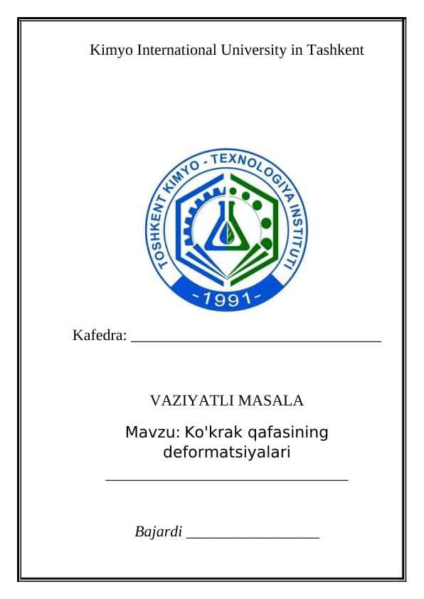 Ko'krak qafasining deformatsiyalari (vaziyatli masala)