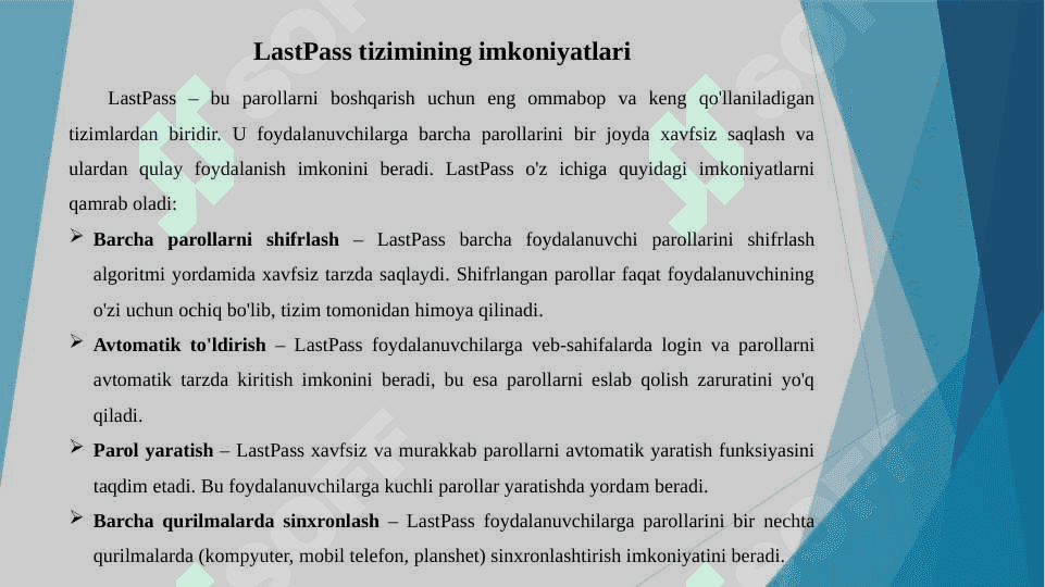 Parollarni boshqarish tizimlari (masalan, LastPass) va ulardan foydalanish 7