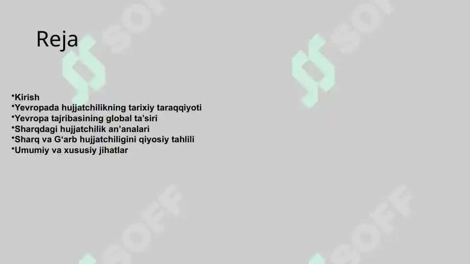 Yevropada hujjat ishlarining takomili va uning dunyo hujjat yurituviga ta’siri. Sharq va G‘arb hujjatchiligining tarixiy takomili, umumiy va xususiy jihatlarining qiyosiy tahlili 2