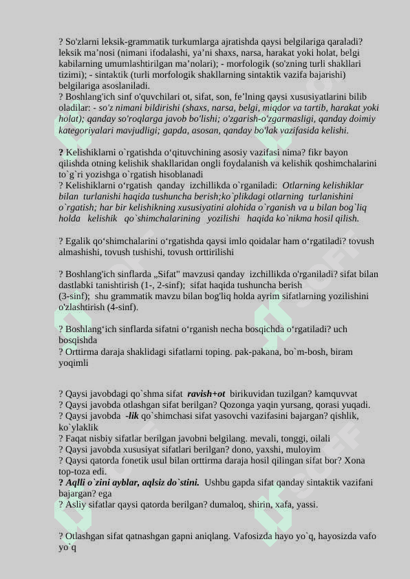 Ona tili fanidan test savollari javoblari bilan 4