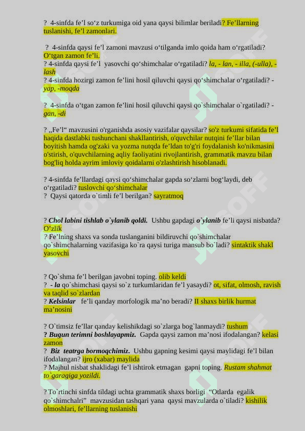 Ona tili fanidan test savollari javoblari bilan 7