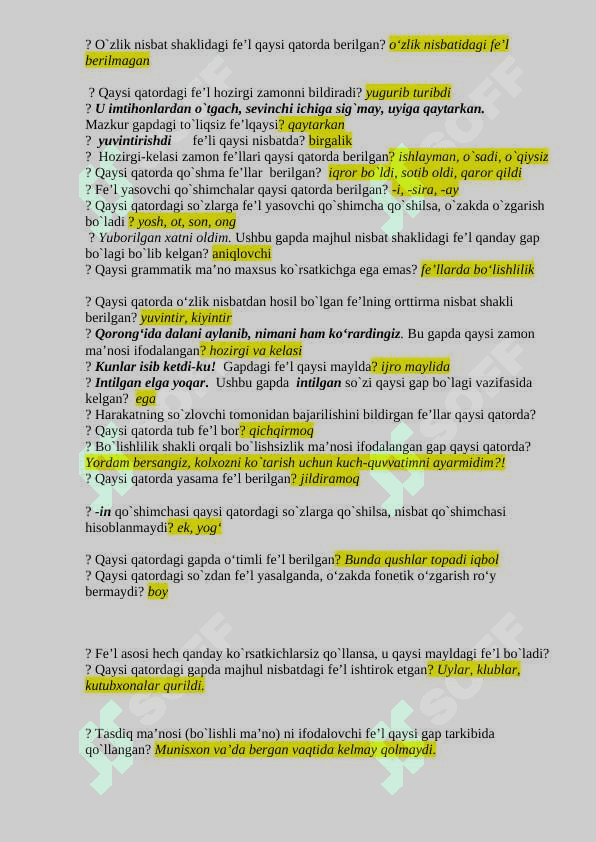 Ona tili fanidan test savollari javoblari bilan 8