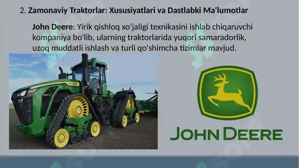 Xorijiy davlatlar firmalarida ishlab chiqarilayotgan zamonaviy traktorlarni texnik foydalanish ko'rsatkichlarini o'rganish 5