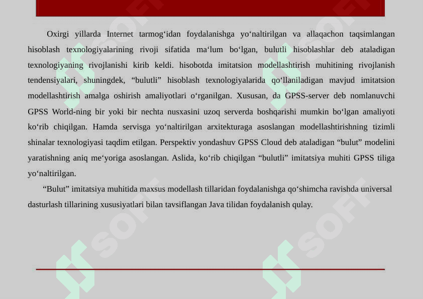 Imitatsion modellashtirish uchun JAVA tili 5