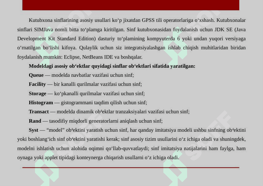 Imitatsion modellashtirish uchun JAVA tili 7