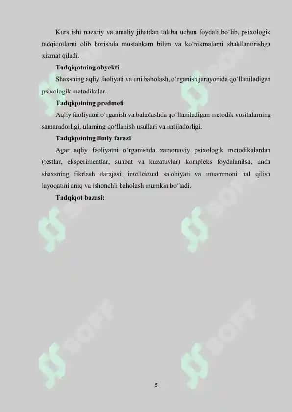 Aqliy faoliyatni o'rganish uchun metodikalar 5