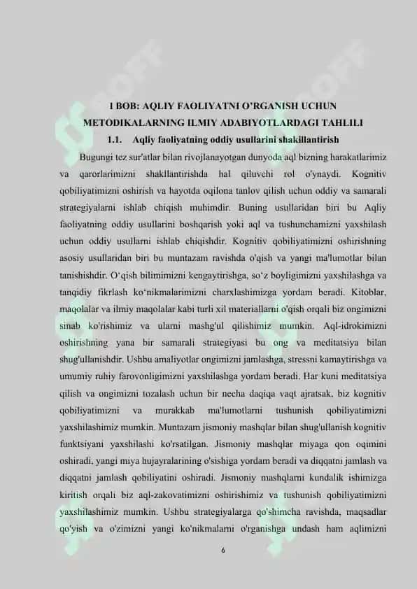 Aqliy faoliyatni o'rganish uchun metodikalar 6