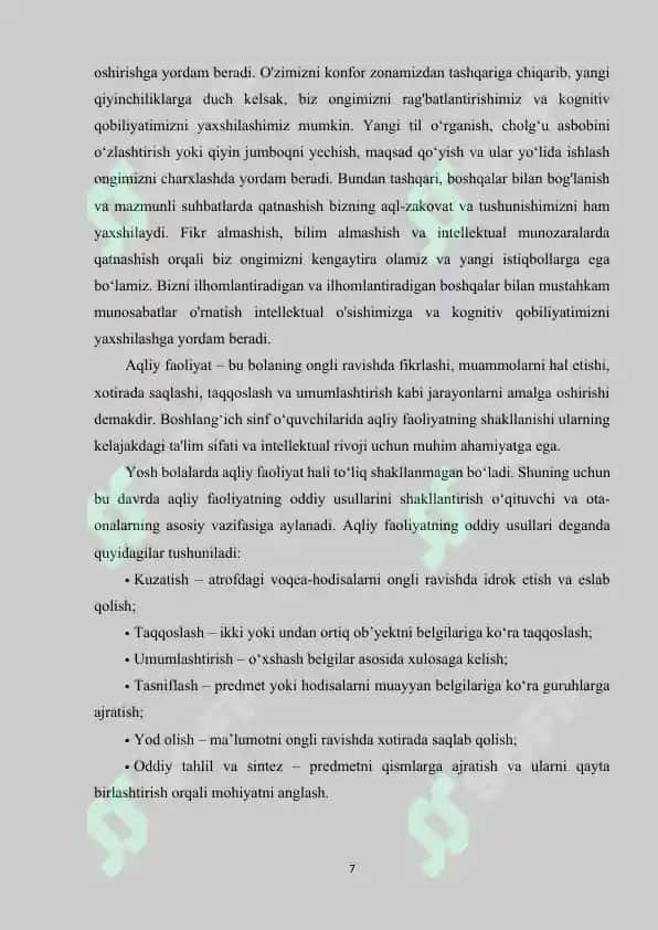 Aqliy faoliyatni o'rganish uchun metodikalar 7