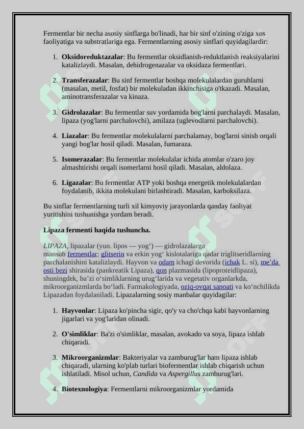 Lipaza fermentining oziq ovqat  sanoatida qo`llanilishi 4