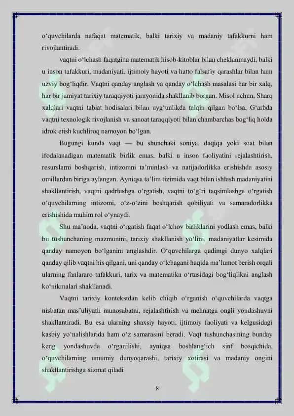 Vaqt o‘lchov birligini o‘rganishda tarixiy materiallardan foydalanish metodikasi 8