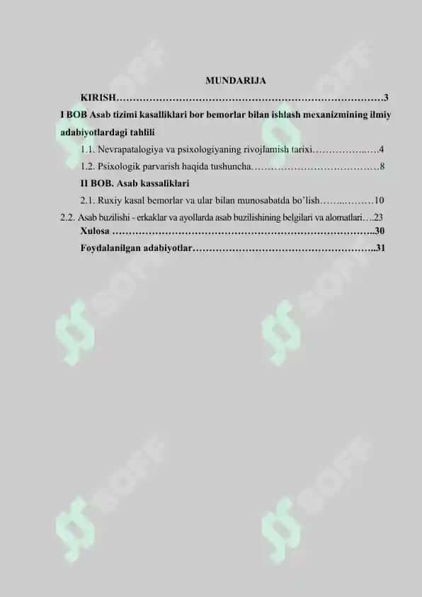 "Asab tizimi kasalliklari bor bemorlar bilan ishlash mexanizmi" kurs ishi 2