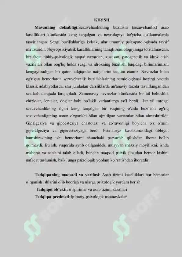 "Asab tizimi kasalliklari bor bemorlar bilan ishlash mexanizmi" kurs ishi 3