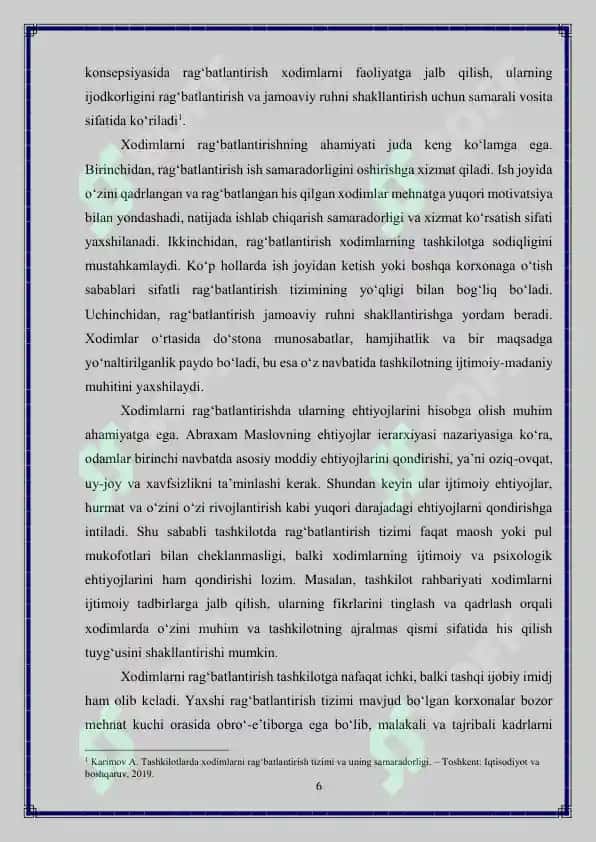Tashkilotda xodimlarni rag'batlantirish va birlashtirishga qaratilgan tadbirlar 6