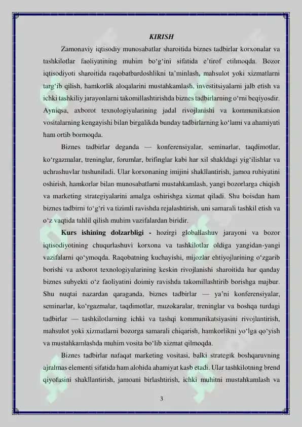 Biznes tadbirini o'tkazish jarayoni 3