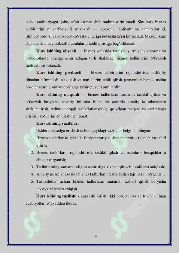 Biznes tadbirini o'tkazish jarayoni 4