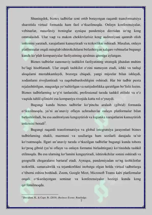 Biznes tadbirini o'tkazish jarayoni 7