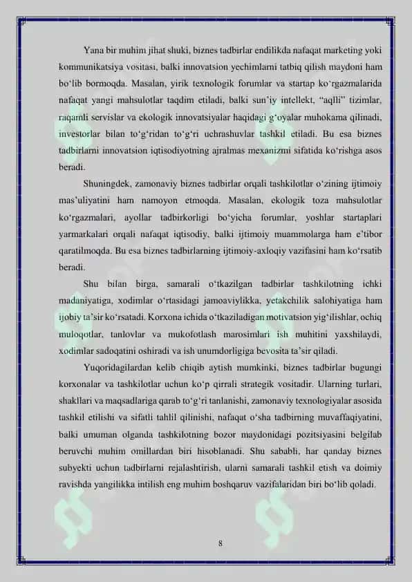 Biznes tadbirini o'tkazish jarayoni 8