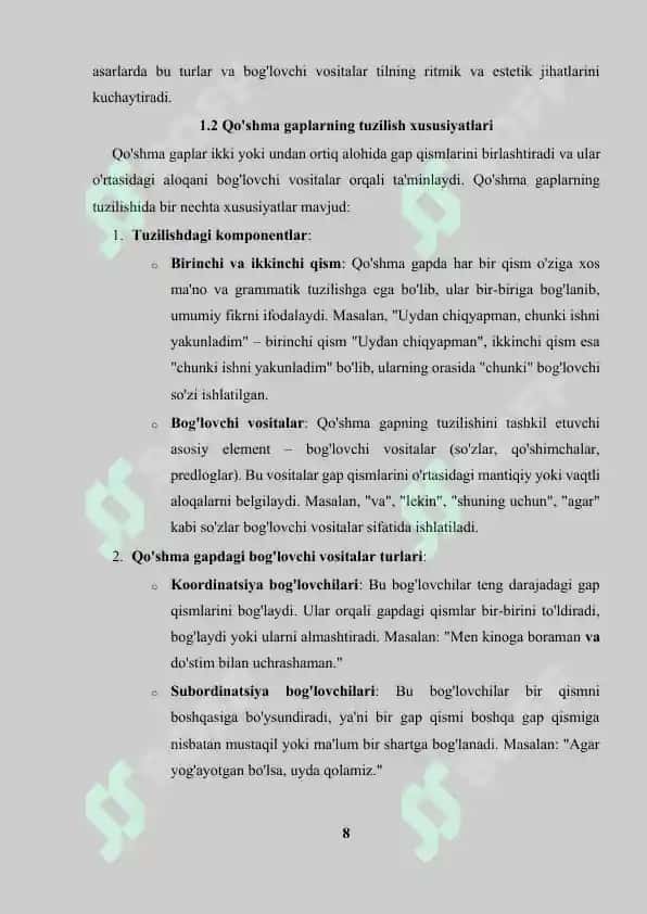 Qo'shma gap qismlarini bog'lovchi vositalar. 8