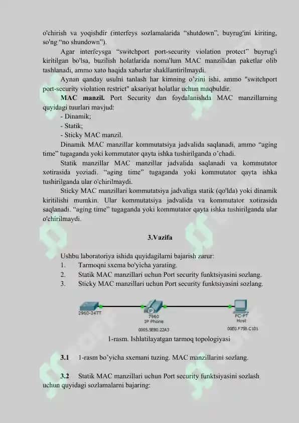 CISCO PACKET TRACER DASTURI YORDAMIDA PORTLAR XAVFSIZLIGINI TA’MINLASHNI O‘RGANISH 2
