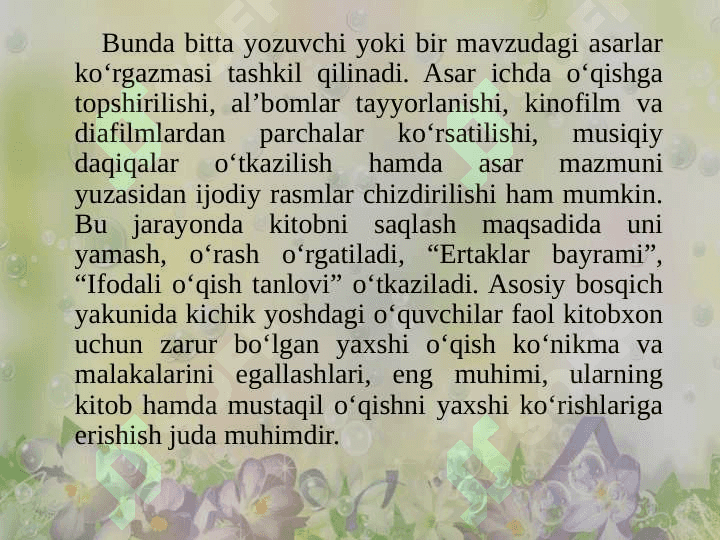 Sinfdan tashqari o‘qish bosqichlari 6